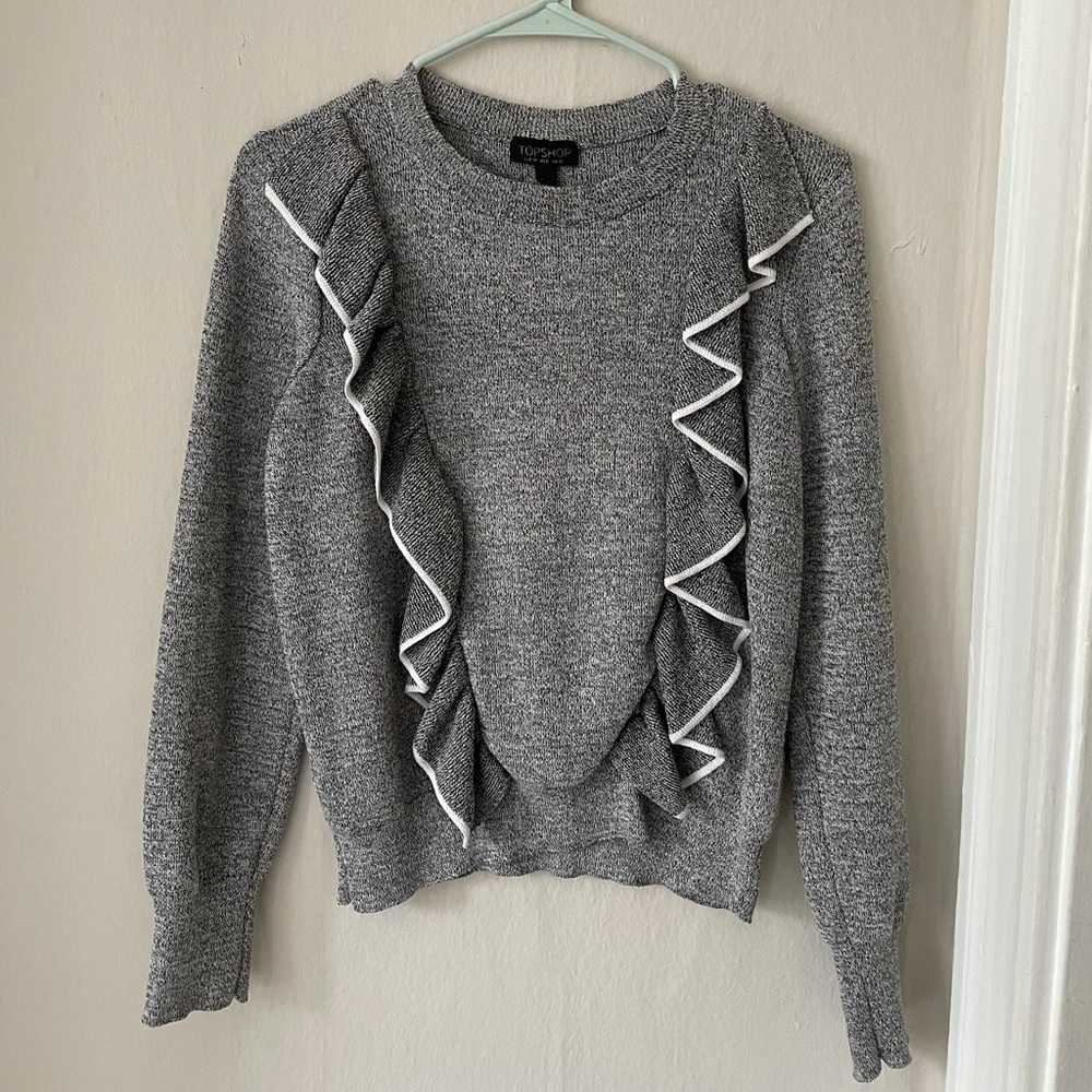 Topshop ruffle marled gray sweater